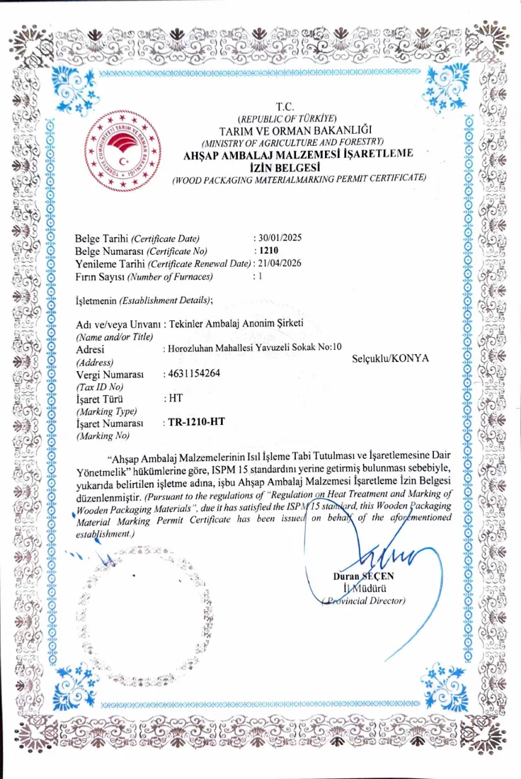 ISPM-15 TR-1210 yetki belgesi